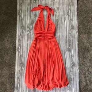 Cache- Orange halter bubble hem dress